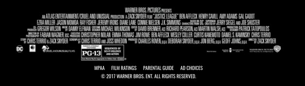 Justice League Credits Revealed And Rated Pg 13 Superbromovies